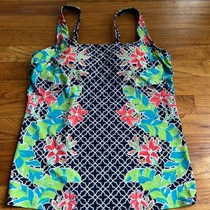 Lands End underwire navy print tankini top.Size 12L in EUC